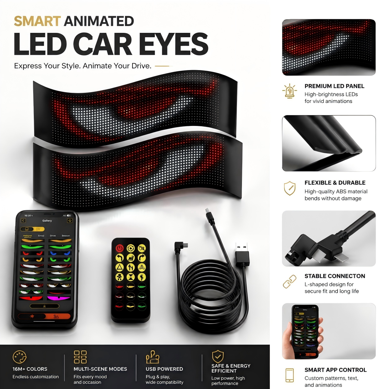 Pixel Art Led Panel - Demon Eyes Car LED Logo APP
