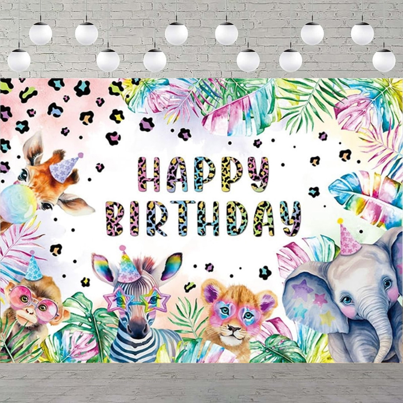 Photography Zoo - Cartoon Safari Animals Photography Backdrop Happy